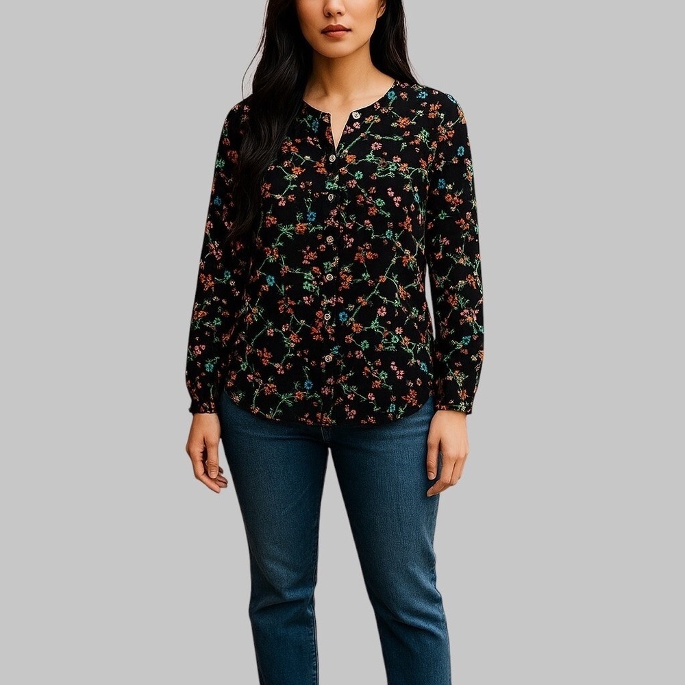Maeve Anthropologie Floral Blouse Button Down Long Sleeve Top Size Xs